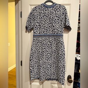 J. McLaughlin Navy and White Leopard-Print Midi Dress